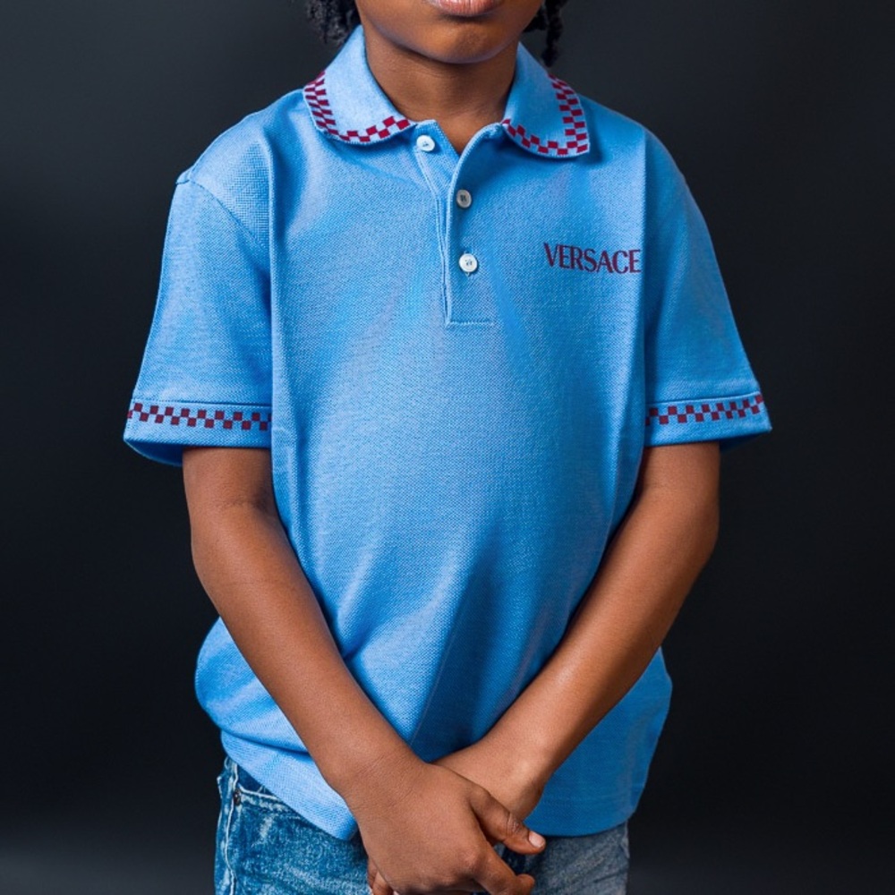 Versace Light Blue Polo with Red Accents